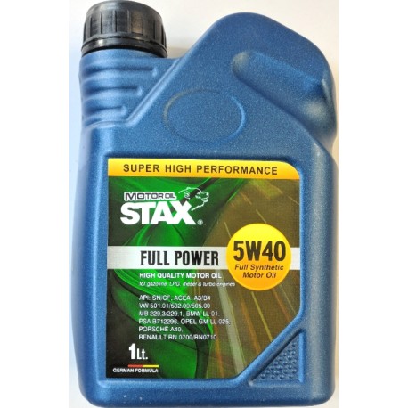 5W-40 Full Power Full Synthetic Motor Oil 1Lt STAX OIL